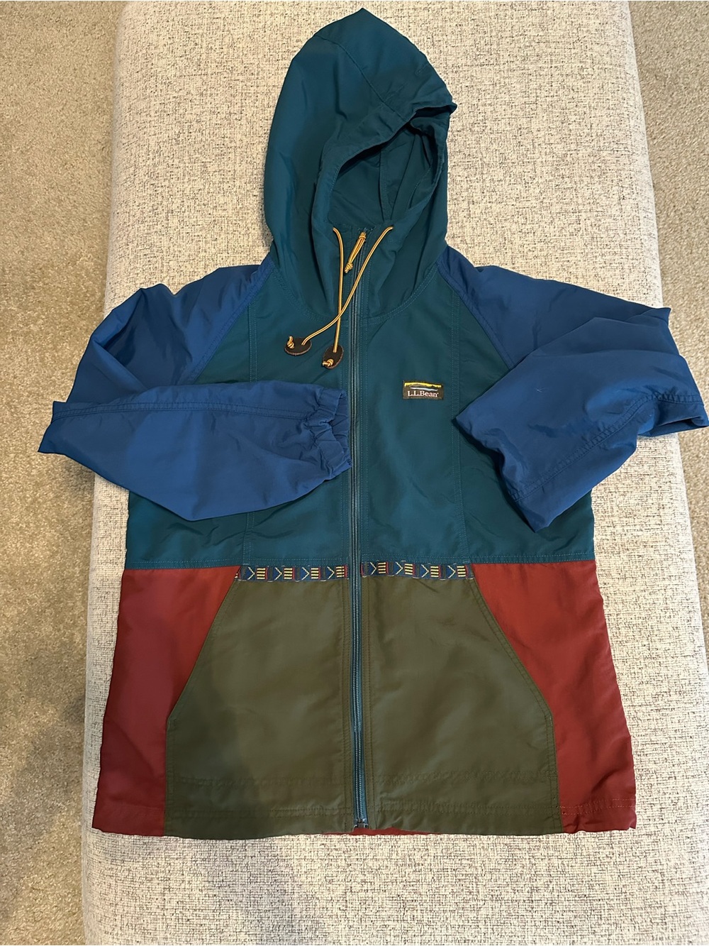L.L. Bean Women’s Colorblock Hooded Raincoat in Teal, Blue, Olive & Burgundy